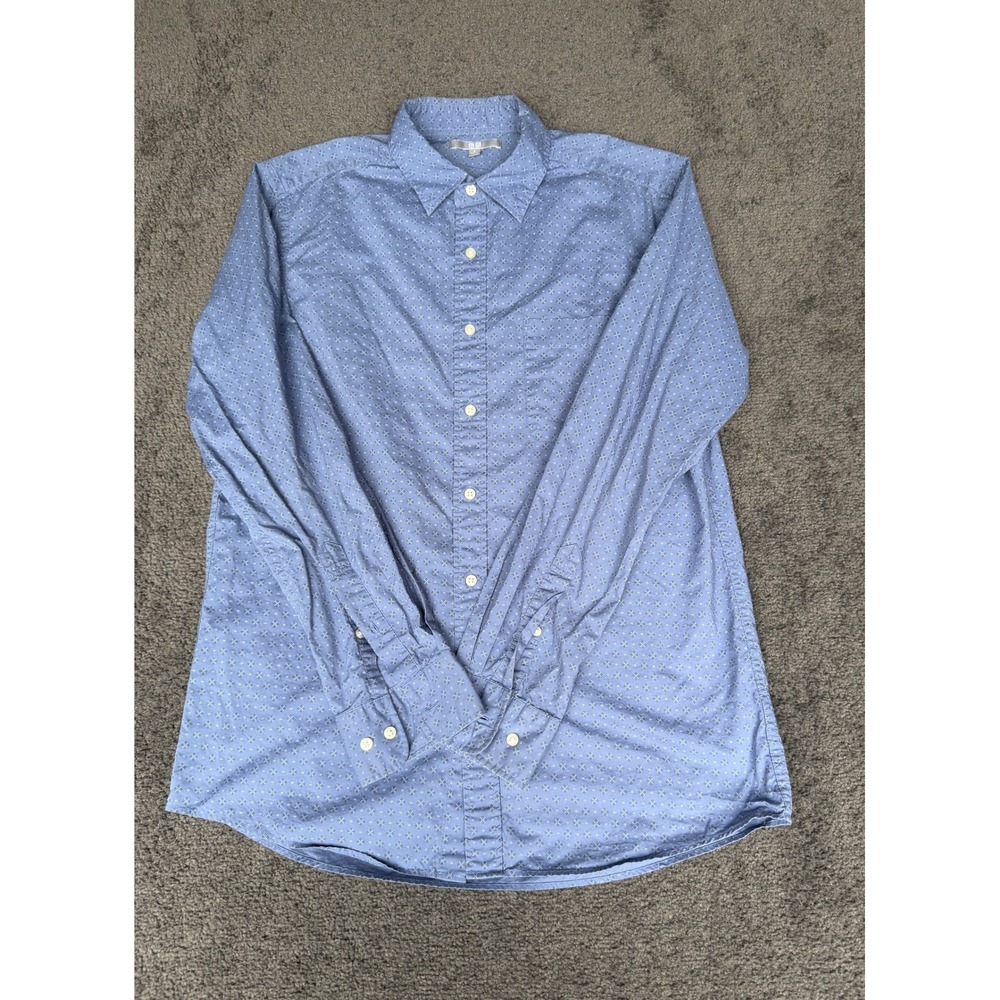 Uniqlo Mens Blue Geometric Diamond Print Cotton Button Down Shirt Size M